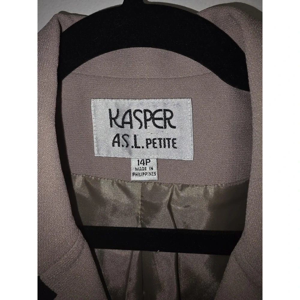 🧥 Kasper A.S.L. Petite 2-Piece‎ Skirt Suit Taupe/Black Trim Career 14P 🖤